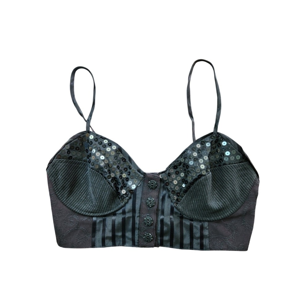 Tina Hagen Bustier Crop Top Vintage 90s Womens Small Black Excellent SequinVe